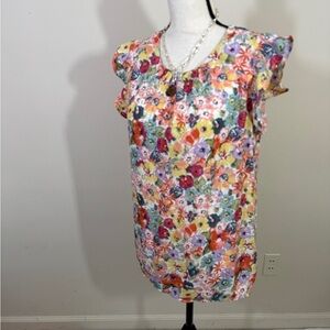 Vibrant Flutter Sleeve Ruffled Blouse in Pink and Orange